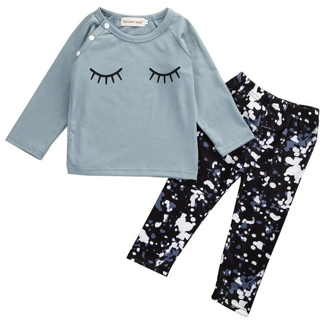 0-24M Newborn Infant Baby Girls Clothes Cute Bebes Cotton Long Sleeve Eyelash T-Shirt Pants 2pcs Outfits Kids Clothing Set