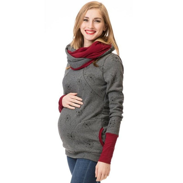 Multifunction Maternity Nursing Hooded Top Pregnancy Clothes Pregnant Women Breastfeeding Sweater Shirts Lactation T Shirt+Scarf